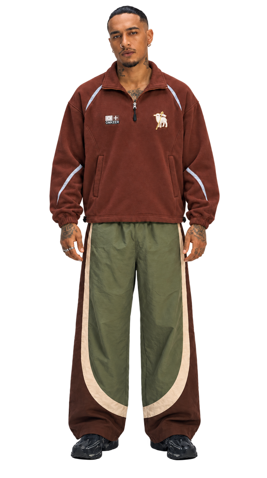 OMKEER Quarter-Zip Lamb Track Jacket – Burgundy